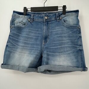 Copper Flash Curvy Denim Shorts Blue Medium Wash Embroidered Rhinestone Size 16